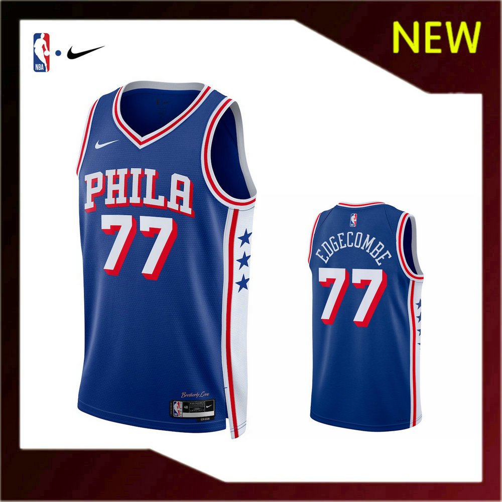 เสื้อบาสเก็ตบอลรุ่นใหม่อัดความร้อน 76ers 77# VJ Edgecombe Jersey