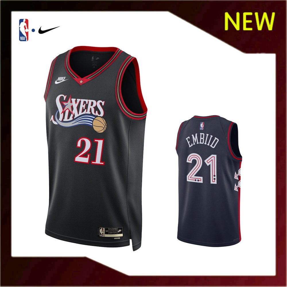 ความร้อน-กดเสื้อบาสเกตบอลชายใหม่ Philadelphia 76ers 21 Joel Embiid Jersey ที่กําหนดเอง DIY