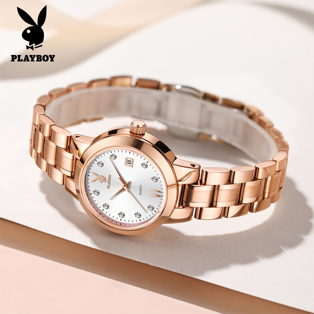 PLAYBOY 3105 Simple Trend Calendar Quartz Watch Steel Band All-Match Ladies Watch (กล่องนาฬิกาเดิม)