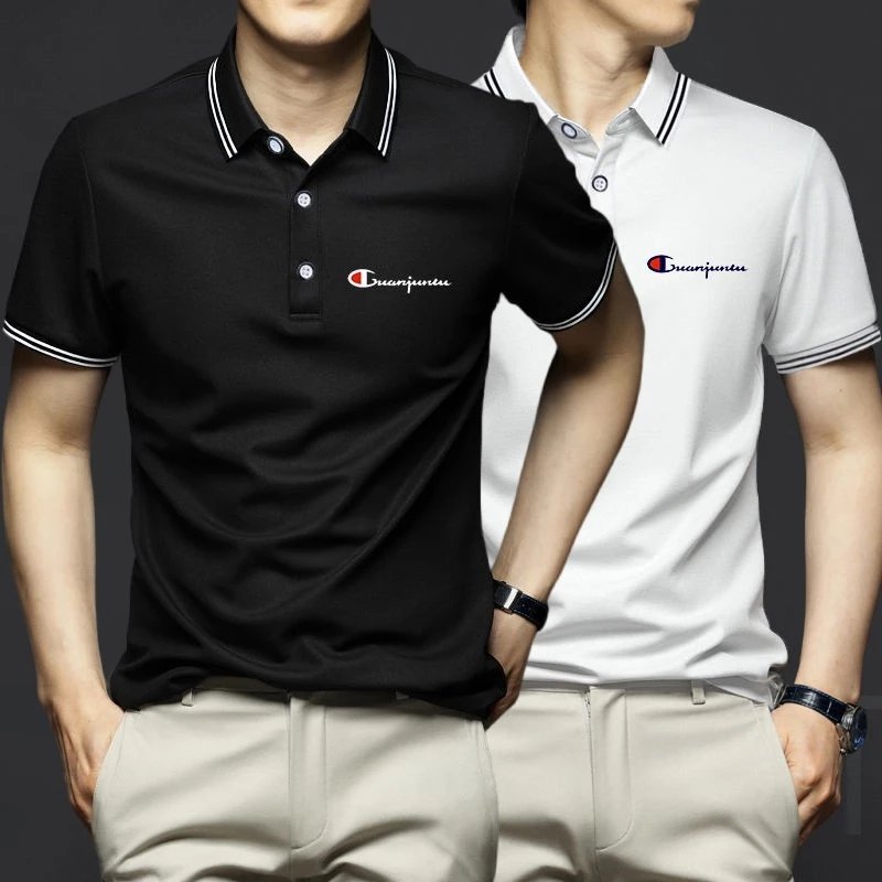 สีดำ สีขาว เสื้อโปโล แขนสั้น คอปก โอเวอร์ไซซ์ สีพื้น แฟชั่นสําหรับผู้ชาย ไซซ์ M-5XLเสื้อผู้ชาย เสื้อคอปกผู้ชาย