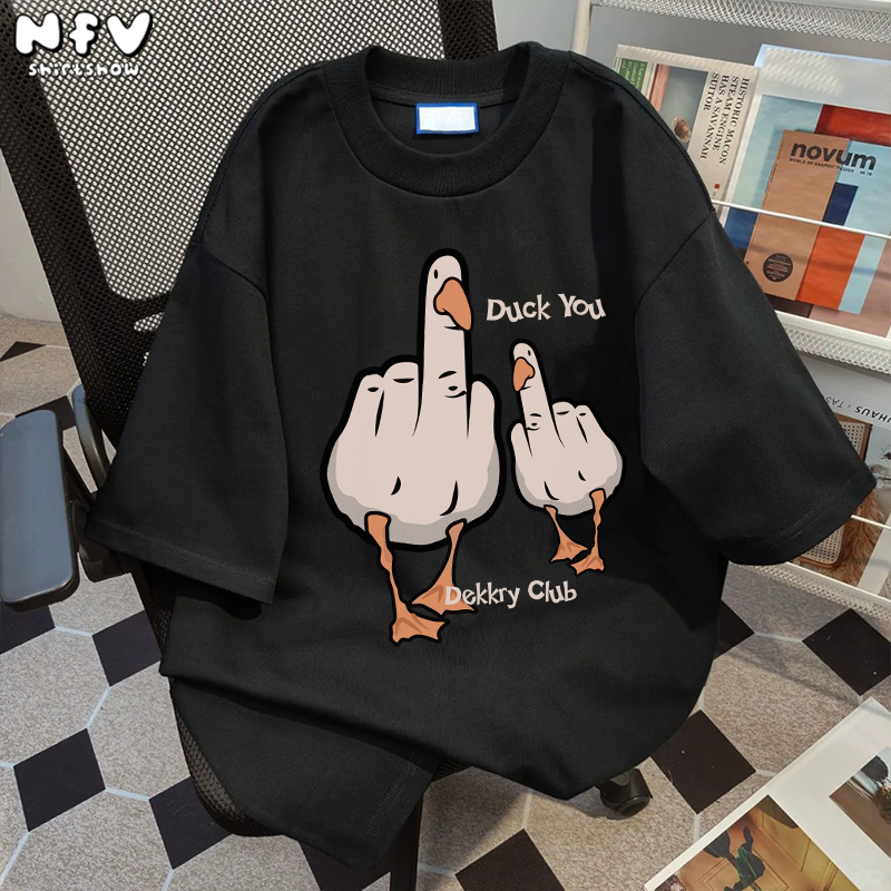 NFV เสื้อยืดคอกลมแขนสั้น✨แฟชั่นสไตล์เกาหลี ผ้าคอตตอน ลายเป็ด ผ้านิ่ม ขนาดใหญ่หลวม 100% Cotton t-shirt YG255 - รูปที่ 6