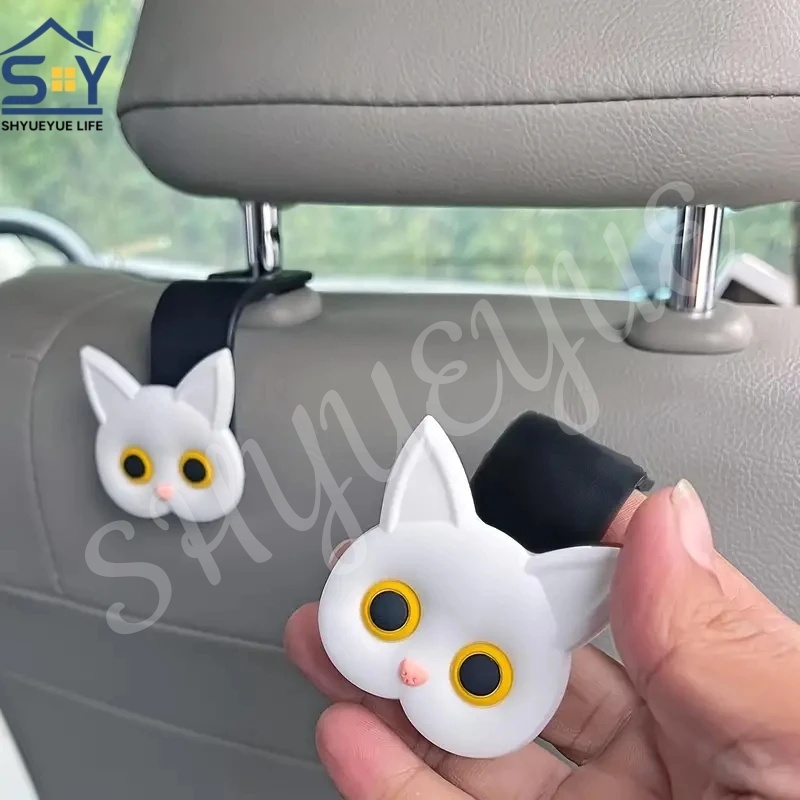 1/2PCS 3D Cat Car Seat Headrest แขวนตะขอรถจัดเก็บสําหรับรถยนต์ทั่วไป