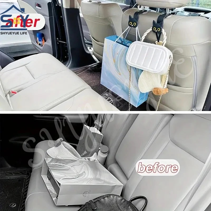 1/2PCS 3D Cat Car Seat Headrest แขวนตะขอรถจัดเก็บสําหรับรถยนต์ทั่วไป - รูปที่ 3