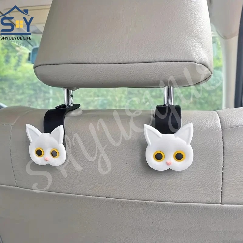 1/2PCS 3D Cat Car Seat Headrest แขวนตะขอรถจัดเก็บสําหรับรถยนต์ทั่วไป - รูปที่ 5