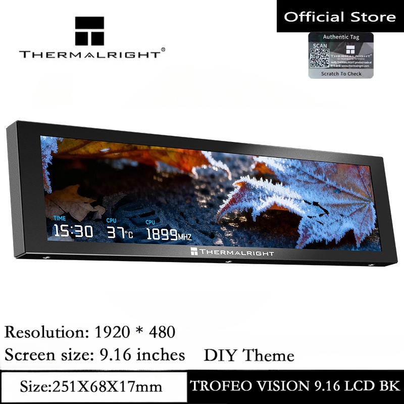 Thermalright TROFEO VISION 9.16 นิ้ว LCD 1280*480 ความละเอียดเต็มหน้าจอ LCD 6.86 นิ้วแม่เหล็กพอร์ต USB Type-C หน้าจอแสดงผลเคสพีซี