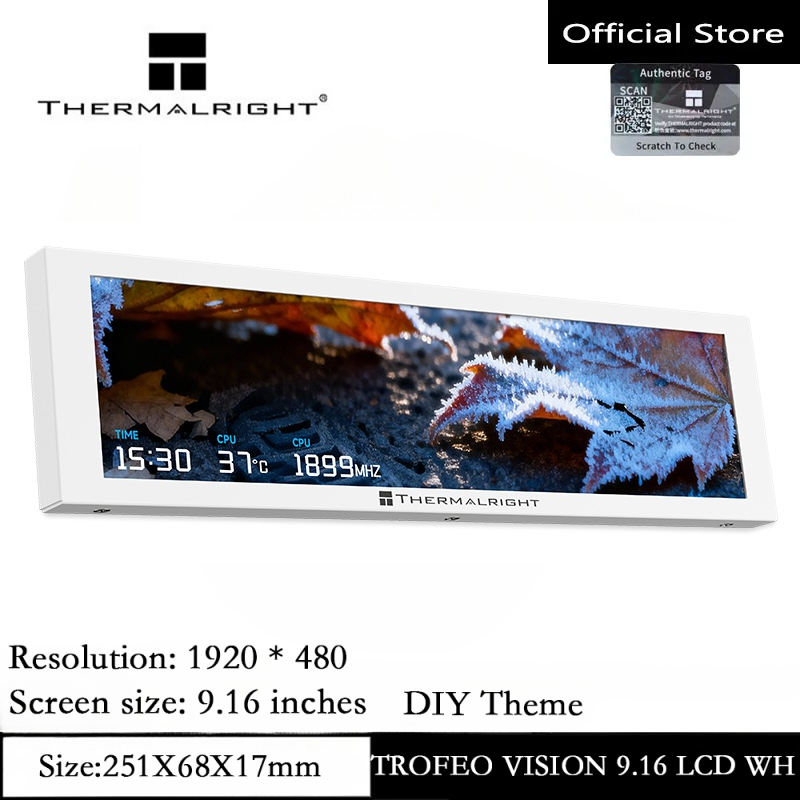 Thermalright TROFEO VISION 9.16 นิ้ว LCD สีขาว 1280*480 ความละเอียดเต็มหน้าจอ LCD 6.86 นิ้วแม่เหล็กพอร์ต USB Type-C หน้าจอแสดงผลเคสพีซี