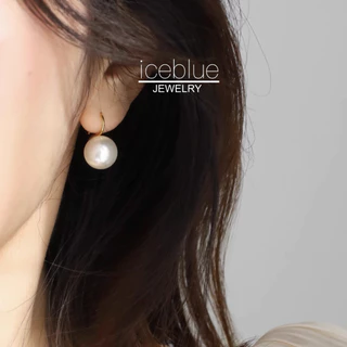 iceblue-ต่างหูตะขอลูกมุกห้อย ทำจากเงิน S925 ดีไซน์สง่างาม ไม่ก่อภูมิแพ้ กันน้ำ กันเหงื่อ ไม่ซีดสี สำหรับสุภาพสตรี E39