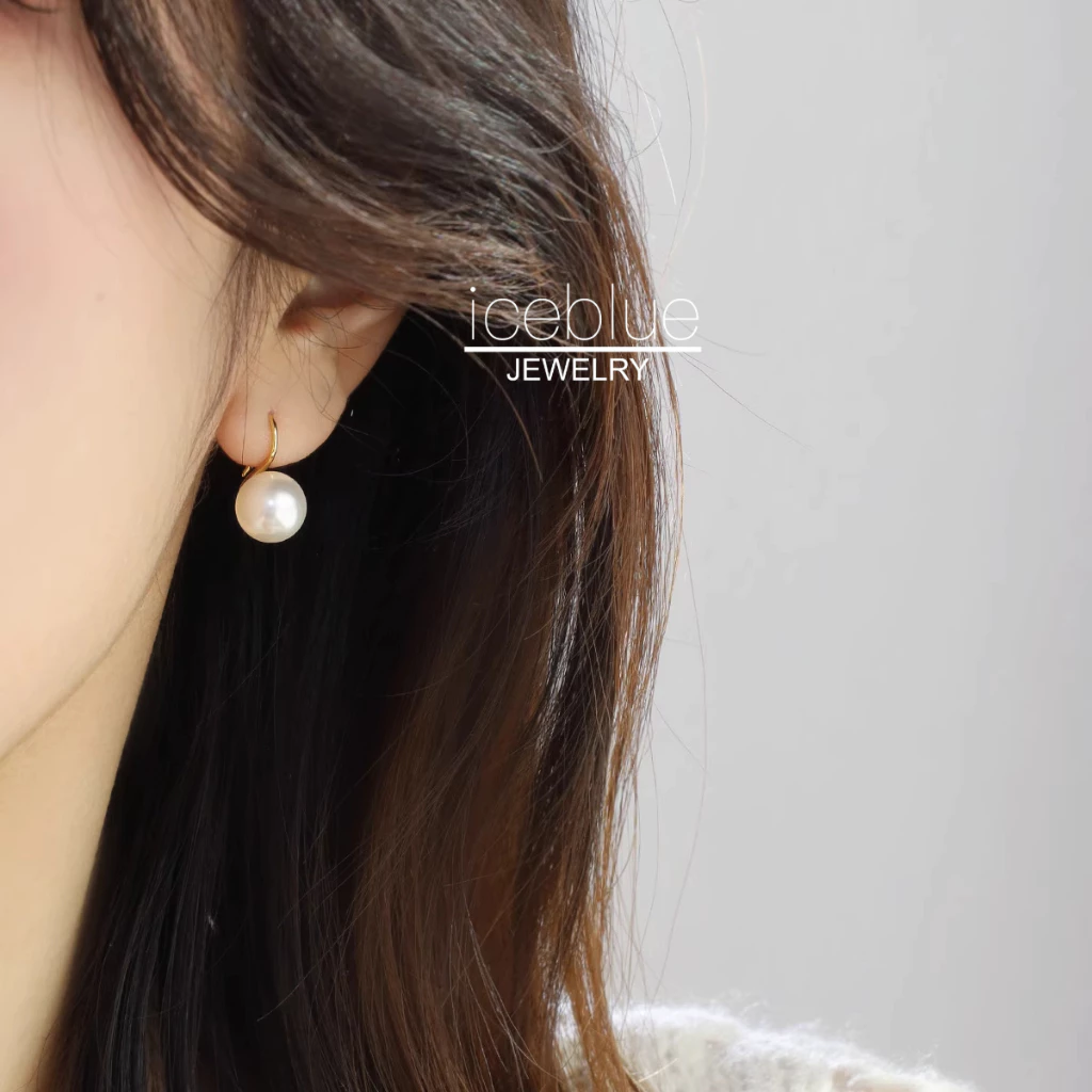 iceblue-ต่างหูตะขอลูกมุกห้อย ทำจากเงิน S925 ดีไซน์สง่างาม ไม่ก่อภูมิแพ้ กันน้ำ กันเหงื่อ ไม่ซีดสี สำหรับสุภาพสตรี E39