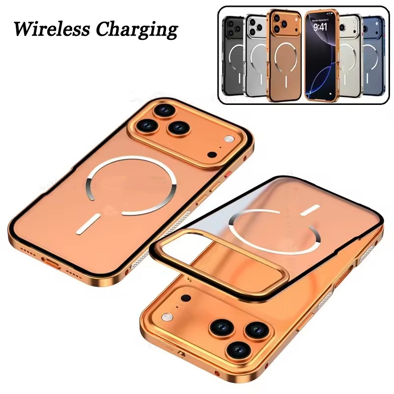 เคสโทรศัพท์โลหะกันกระแทกสําหรับIphone 18 17 Air 16 15 14 13 pro Maxปลอกแม่เหล็กชาร์จไร้สายอลูมิเนียมกรอบโลหะHard MatteฝาครอบกันชนสําหรับIphone Air Shell