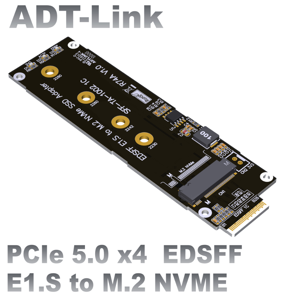 [ปรับแต่ง] ADT-Link PCIex4 5.0 NVMe M.2 ถึง EDSFF E1.การ์ดอะแดปเตอร์ S เหมาะสําหรับแชสซีเซิร์ฟเวอร์ 