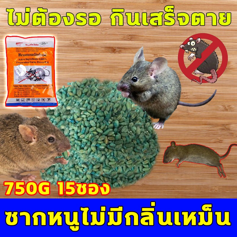 ยากำจัดหนู หนูตายใน 3 วินาที เหยื่อกำจัดหนู ทำจากข้าวสาลี หนูชอบมาก ไล่หนู ไม่ต้องรอ กินเสร็จตายทันที ยาเบื่อหนู 750g 15ซอง สูตรตายแห้งไม่ส่งกลิ่นเหม็น