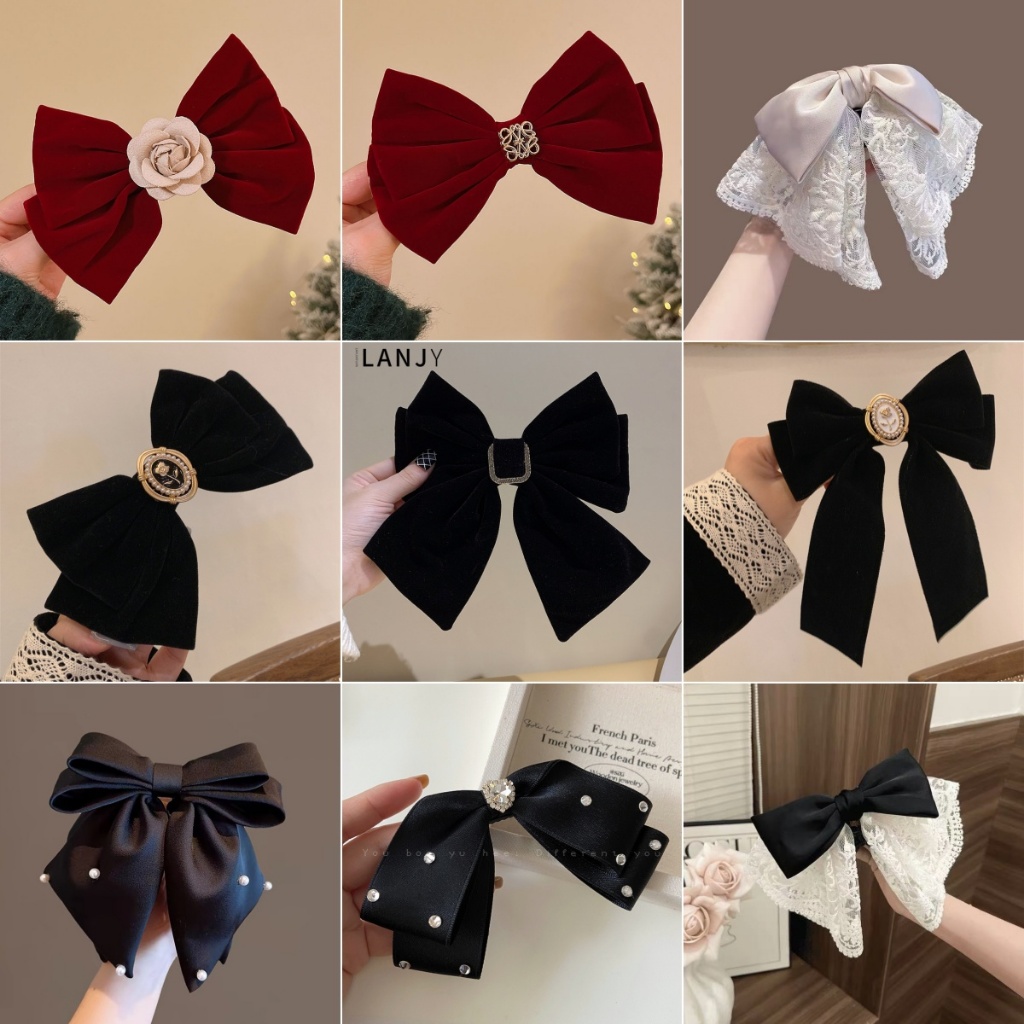 กิ๊บติดผมโบว์กำมะหยี่ สไตล์หรูหรา ราคาไม่แพง สไตล์วังย้อนยุค ฝังดอกกุหลาบและไข่มุก เครื่องประดับผมสไ
