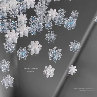 Rou Bao 100 ชิ้นเล็บคริสต์มาสสีขาว Aurora Snowflake ขนาดผสมเล็บเรซิ่น Art DIY Charms ตกแต่ง
