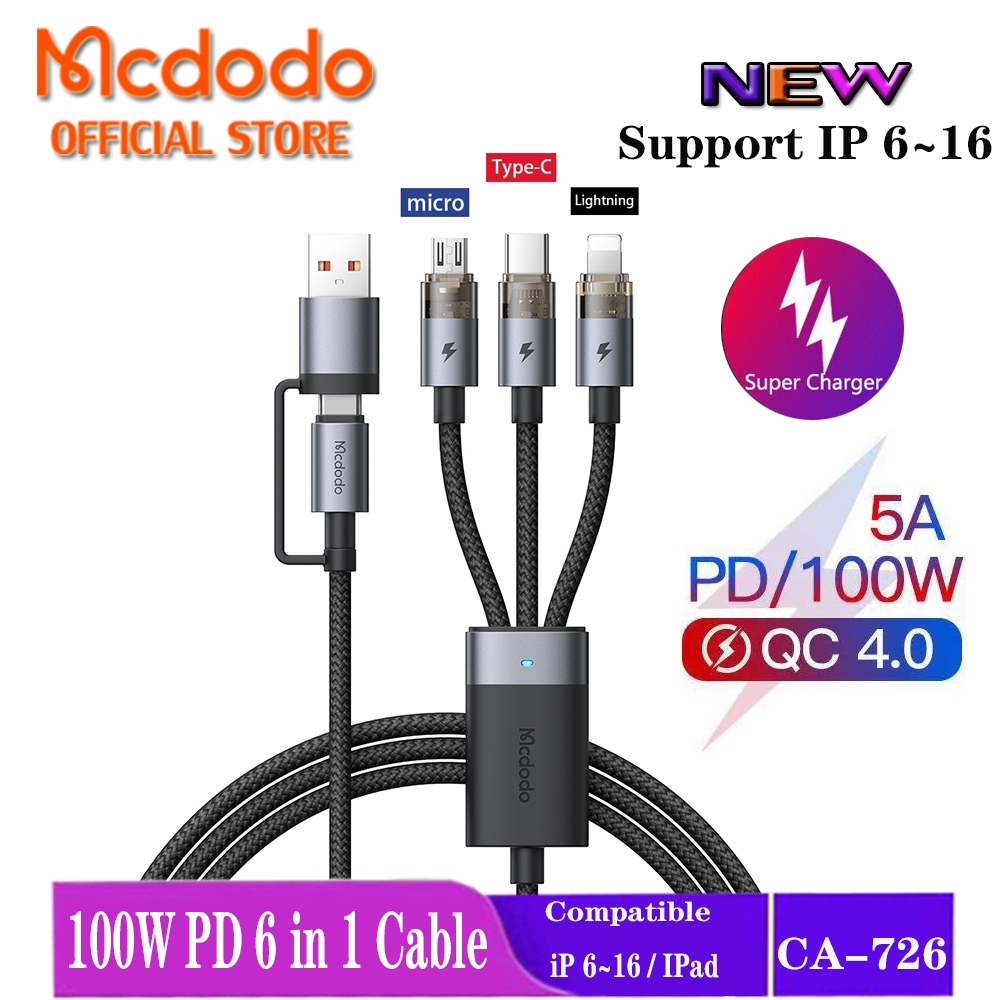 MCDODO 6A Fast สายชาร์จ 3 IN 1 ประเภท C Lightnig สาย Micro USB สําหรับ iP 17promax 16 15 14 13 12 11