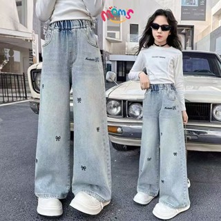 กางเกงยีนส์เดนิมอ่อนพิมพ์ลายโบว์ สำหรับเด็กผู้หญิง ใส่สบาย ม…