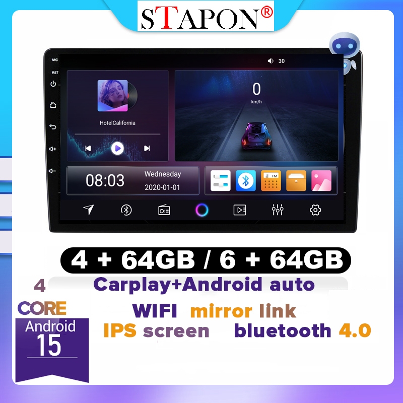 STAPON 9 นิ้ว 6+64G 4+64G Android15 carplay android auto ips สั่งงานด้วยเสียง 2din รถ android STEREO