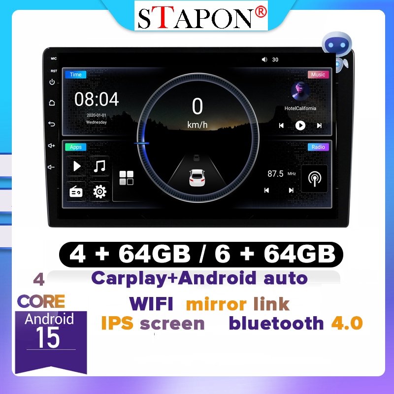 STAPON 9 นิ้ว 6+64G 4+64G Android15 carplay android auto ips สั่งงานด้วยเสียง 2din รถ android STEREO
