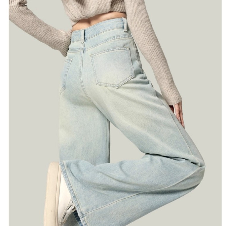 S~5XL Baggy jeans for women กางเกงยีนส์บักกี้สำหรับผู้หญิงไซส์ใหญ่ อินเทรนด์ เอวสูงสีฟ้า ใส่สบายและเข้ากับเสื้อผ้าหลายแบบHOT ราคา ถูกที่สุด ดีลบีเคเค แกลเลอรีภาพที่ 9