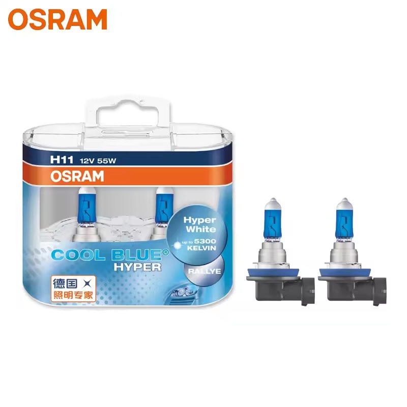 OSRAM H11 12V 55W Cool Blue Hyper Halogen ไฟหน้ารถ Beam 5300K หลอดไฟสีขาว 62211CBH (1 คู่)