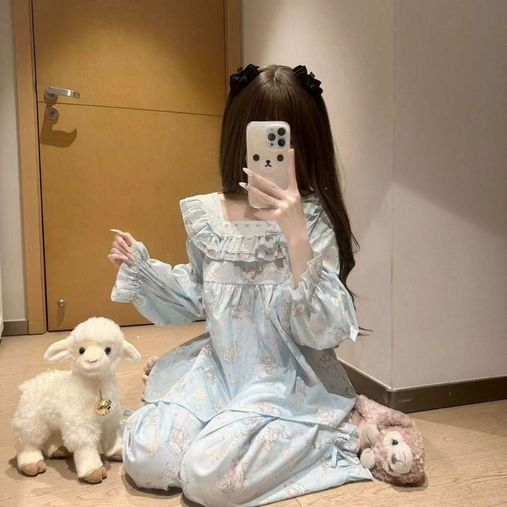 ชุดนอนสำหรับผู้หญิงแบบหมี แขนยาว ลายการ์ตูนน่ารัก