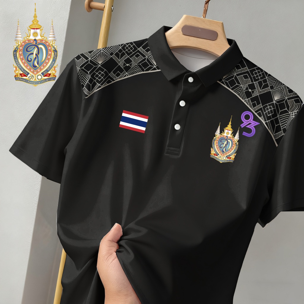 เสื้อโปโลสีดำลายไทยสำหรับไว้ทุกข์ นุ่มลื่น สวมใส่สบายตลอดวัน