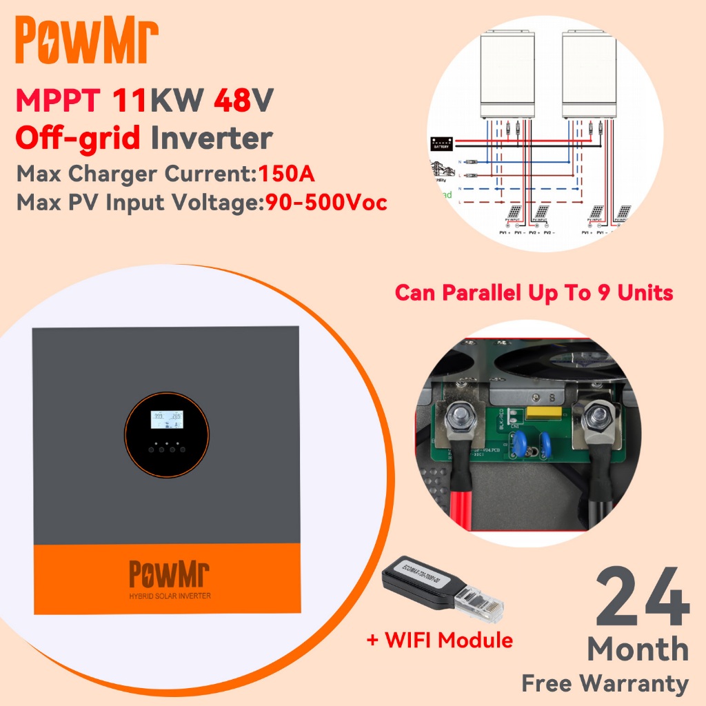 สามารถขนานPowMr MPPT 11KW Off Grid Solar Hybrid อินเวอร์เตอร์ 230Vac ในตัว 150A MPPT ตัวควบคุมเครื่อ