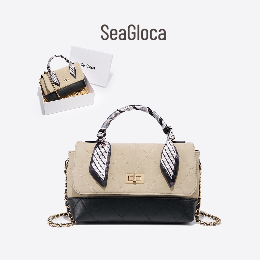 SeaGloca ซีโกลก้า กระเป๋าถือที่มีผ้าพันคอที่ถอดออกได้และกล่องของขวัญโซ่สานหรูหราปัจจุบัน​ สําหรับผู้หญิง No 48 ของขวัญวันคริสต์มาส