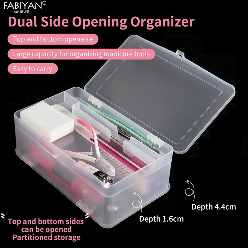 เครื่องมือทําเล็บออแกไนเซอร์ความจุขนาดใหญ่แบ่งชั้นโปร่งใสตารางกล่องเก็บที่ว่างเปล่า