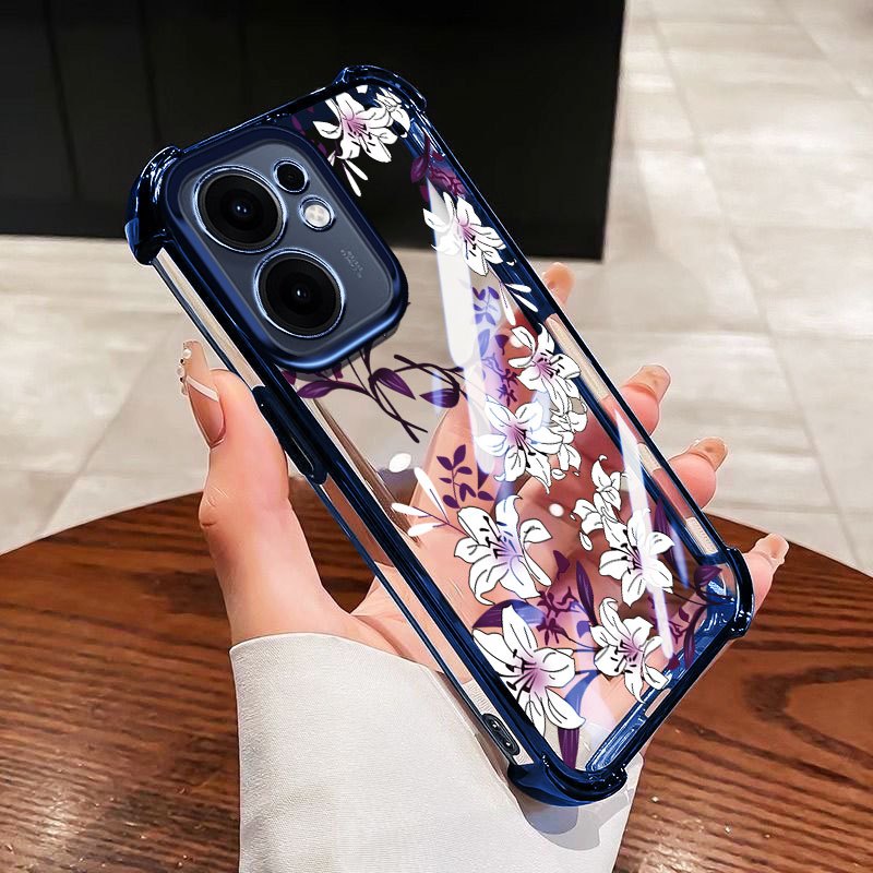 VRQR สําหรับ Vivo V60 Lite 5G 4G V2511 Casing White Camellia Clear เคสโทรศัพท์กันกระแทก