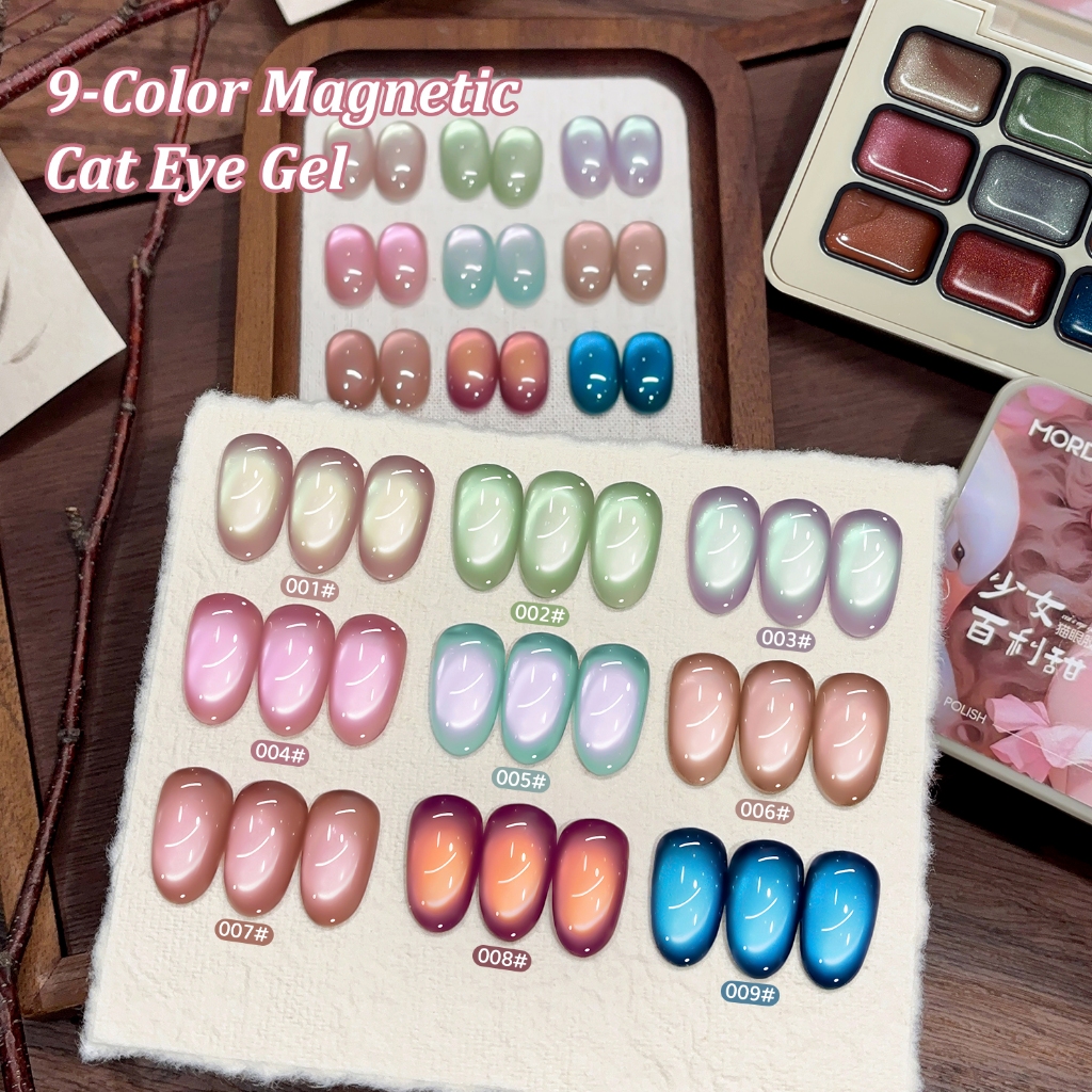 MORDDA  ชุดยาทาเล็บเจลตาแมวสีน้ําเงินและสีชมพูใหม่ 9 สีเหมาะมากสําหรับร้านทําเล็บและ DIY ที่บ้าน