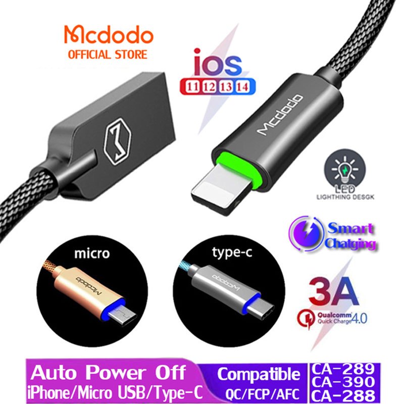 สายชาร์จ Mcdodo (ปิดเครื่องอัตโนมัติ) QC3.0 Fast charger สําหรับสาย iP Micro USB / Type C CA-289 288