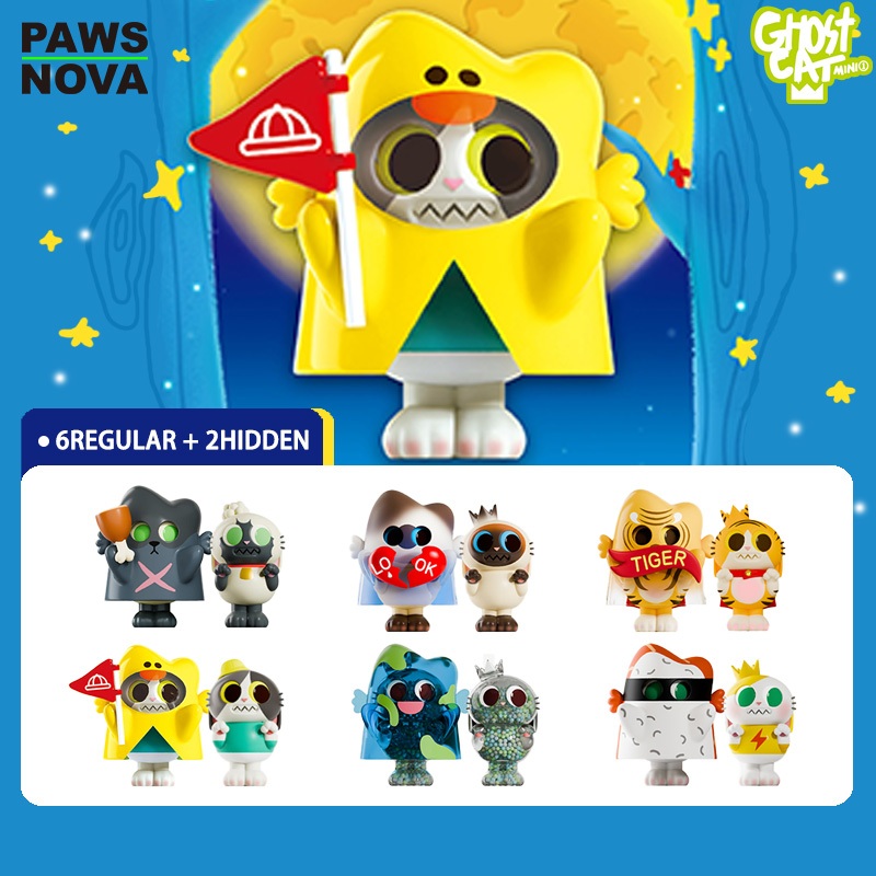 PAWSNOVA Doshii Cat กล่องสุ่ม ฟิกเกอร์แมวผี เปลี่ยนลุคได้ ยกเซ็ต 6 กล่อง ตัวแมวพร้อมปลอกครอบ ของสะสมตั้งโต๊ะ