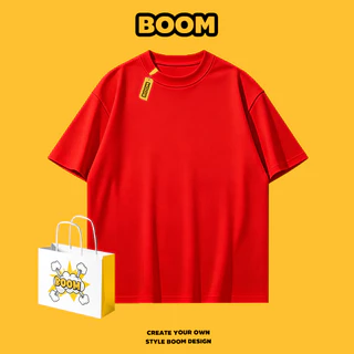 BOOM เสื้อยืดชายหญิงแขนสั้น ผ้า cotton 100% เสื้อยืดคอกลม ทรงหลวม นุ่มสบาย ระบายอากาศ คุณภาพดี ชุดทีม