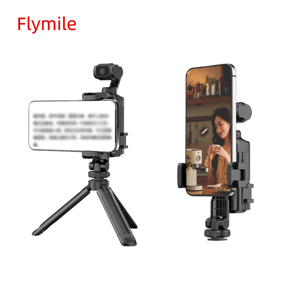 Flymile วงเล็บขยายสําหรับ DJI Osmo Pocket 3/4 พร้อม 1/4 สกรูรูรองเท้าเย็นอะแดปเตอร์ PC สําหรับขาตั้งกล้องสีดํา