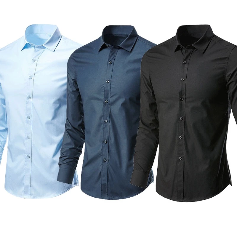 เสื้อเชิ้ตสีขาวผู้ชายแขนยาว สไตล์เกาหลี สวมใส่ได้ทั้งงานธุรกิจและลำลอง
