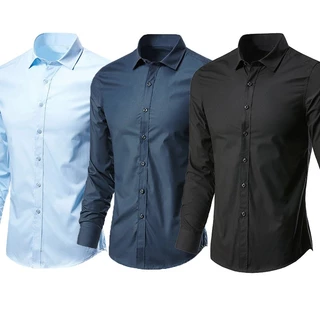 เสื้อเชิ้ตสีขาวผู้ชายแขนยาว สไตล์เกาหลี สวมใส่ได้ทั้งงานธุรกิจและลำลอง