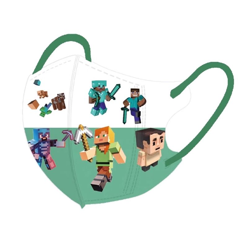 หน้ากากเด็ก 50 ชิ้น 3D Minecraft โลกของฉัน เกมกล่องทราย：หน้ากากเด็กการ์ตูน 3-12 ปี บรรจุภัณฑ์อิสระ หน้ากากทิ้ง 3 ชั้น หน้ากากเด็ก 3D - รูปที่ 2