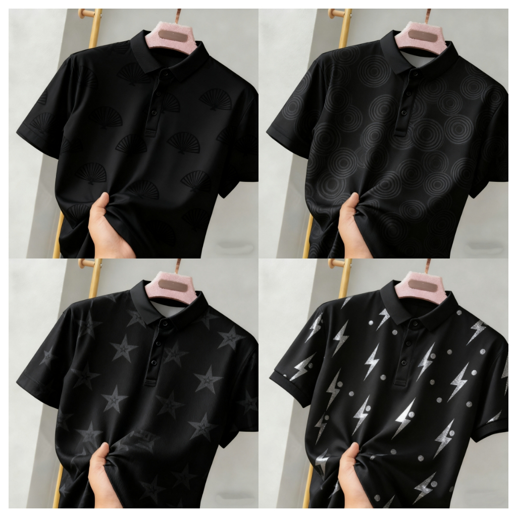 เสื้อโปโลผู้ชายสีดำ แขนสั้น ปรับแต่งฟรีชื่อและหมายเลข สวมใส่สบาย