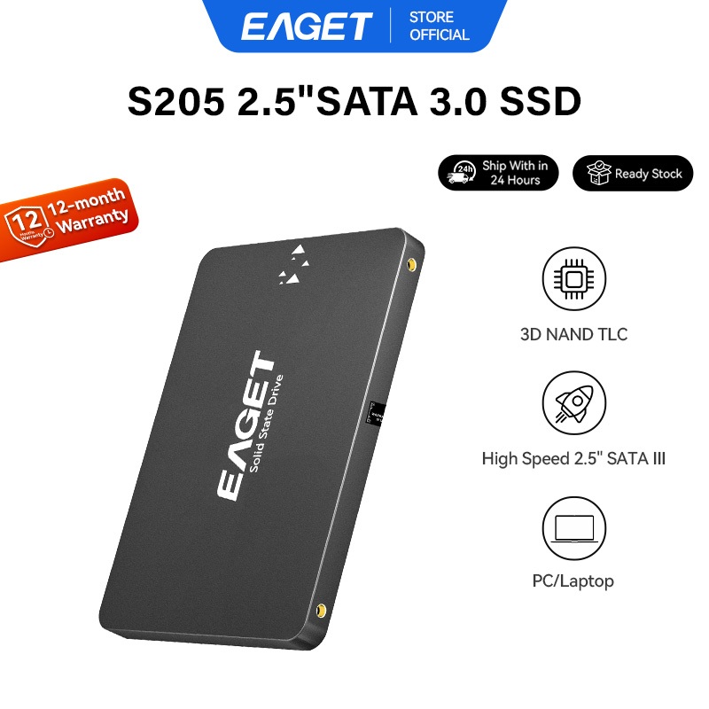 EAGET S205 2TB SSD 2.5 "SATA 3.0 ไดรฟ์ Solid State ภายในสําหรับ PC Desktop & แล็ปท็อป (อ่าน 530MB/s)