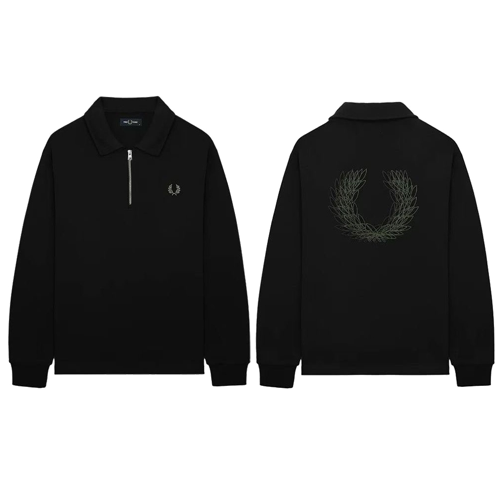 FredPerry เสื้อสเวตเตอร์คอปกครึ่งซิปสําหรับผู้ชาย Laurel พวงหรีดเสื้อกันหนาวแขนยาว 2025 ใหม่ลําลองอินเทรนด์