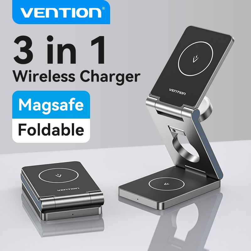 Vention 15W พับ 3 in 1 Wireless Magnetic Charger Fast Charging Dock สําหรับ iP 16 15 14 Apple Watch 