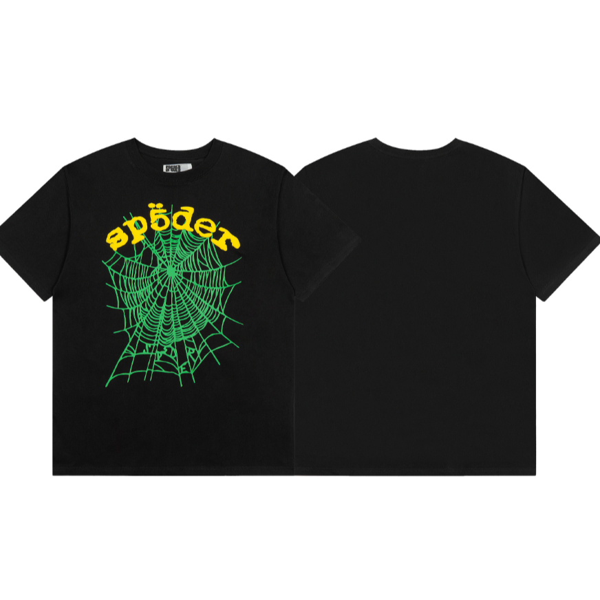 แฟชั่น SP5DER Spider Web เสื้อยืดแขนสั้นผ้าฝ้ายแท้