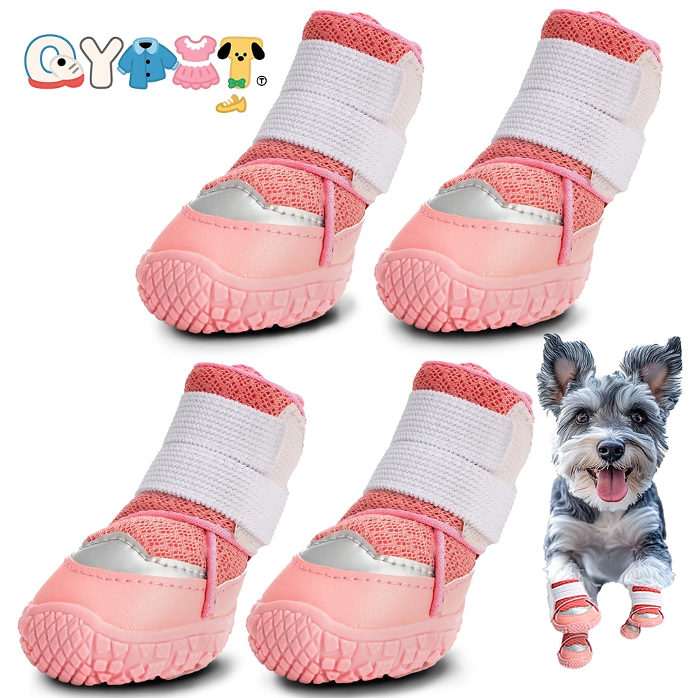 QYPET 4 ชิ้น/ล็อตสัตว์เลี้ยงรองเท้ากลางแจ้งแมวสุนัข Breathable Anti-Slip Paw Protectors รองเท้าสําหรับไม้เนื้อแข็งชั้น Hot Pavement ฤดูหนาวหิมะเดินป่า