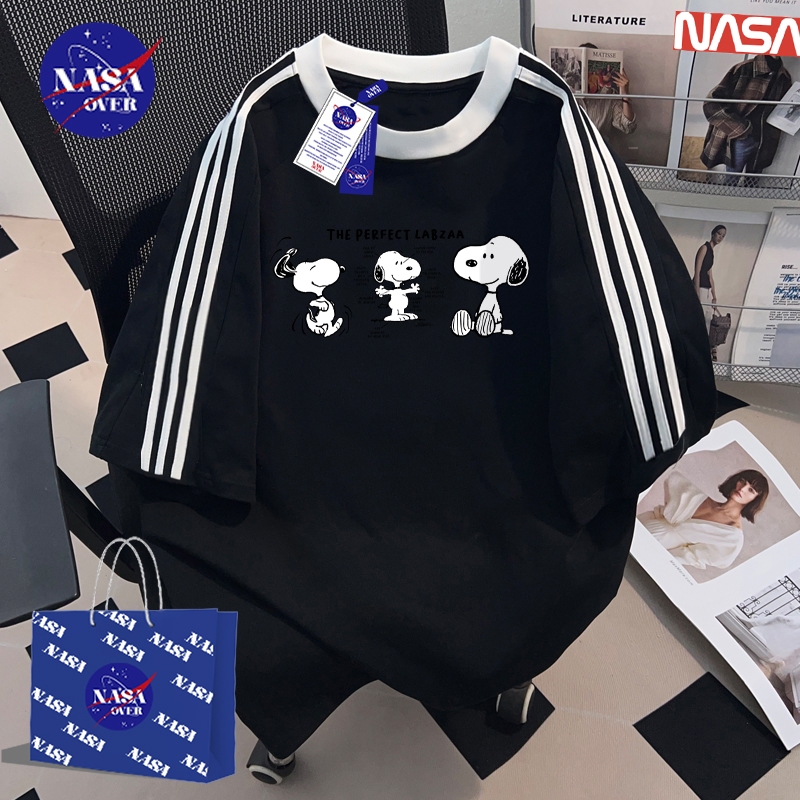 【พร้อมส่ง】🔥NASA ยูนิเซ็กส์ ผ้าฝ้ายแท้100% ฤดูหนาว หลวม ลูกสุนัข 🐶 ลาย แฟชั่น มินิมอล สามแถบ แขนสั้น เสื้อYG514