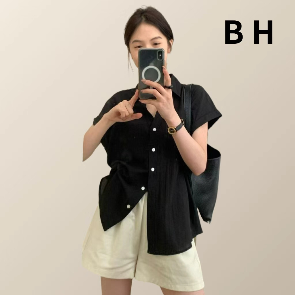 เสื้อเชิ้ตแขนสั้นสไตล์เกาหลี ทำจากผ้าฝ้ายเย็น สบายเมื่อสวมใส่ในทรงที่หลวม