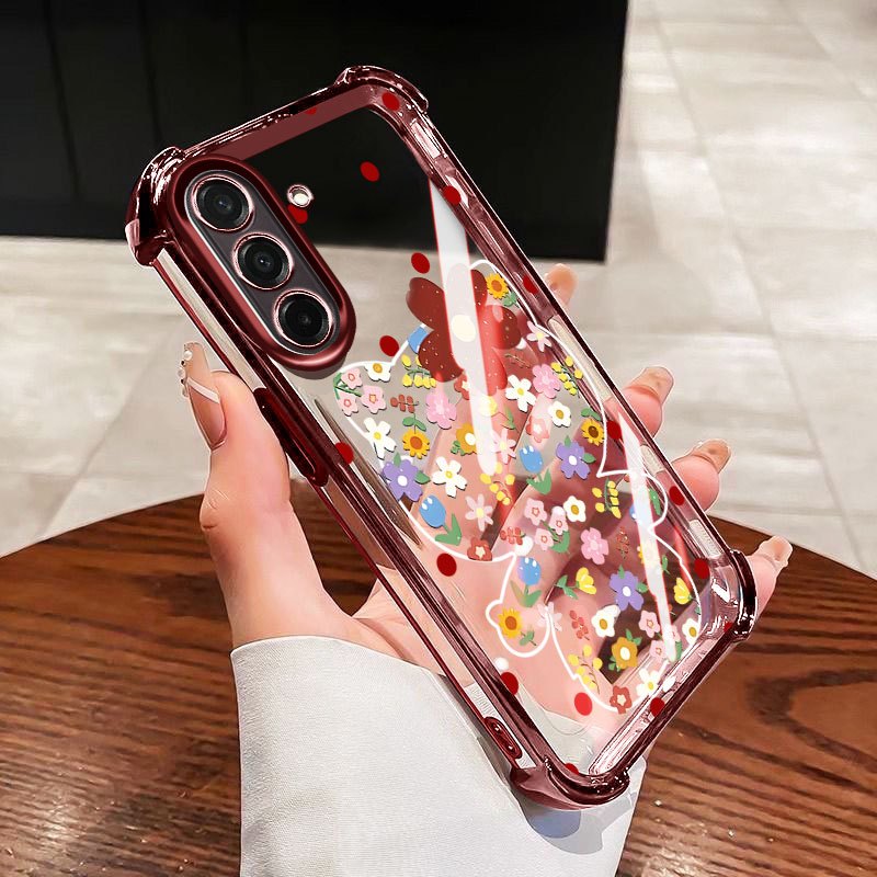 SAMSUNG YBDปลอกสําหรับSamsung Galaxy A56 A36 A26 A34 A35 A54 A55 A24 A25 A37 A57 5Gดอกไม้KTการ์ตูนสไตล์Electroplating Clear ShellFourมุมAnti Fall