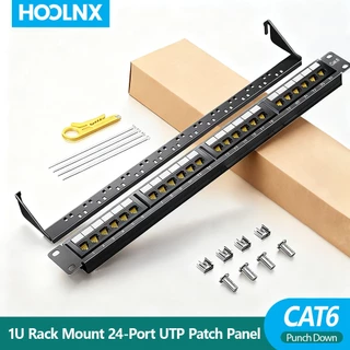 HOOLNX CAT6 24 พอร์ตแผงแพทช์ Punch Down ที่ไม่มีพื้น, ชั้นวาง 1U Mount พร้อมสัมผัสชุบทอง 15μ
