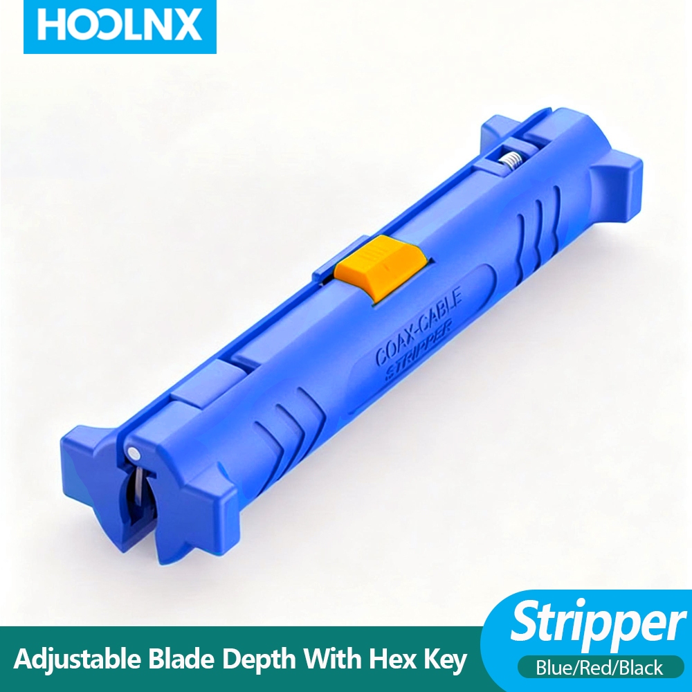 HOOLNX Coaxial Cable Stripper Tool สําหรับ RG6 RG59 RG11, เครื่องมือปอกสายไฟสําหรับ CAT5 CAT6 Ethernet Cable, 3 สี (น้ําเงิน, แดง, ดํา) - ปรับง่าย, Fast Precision Cutter