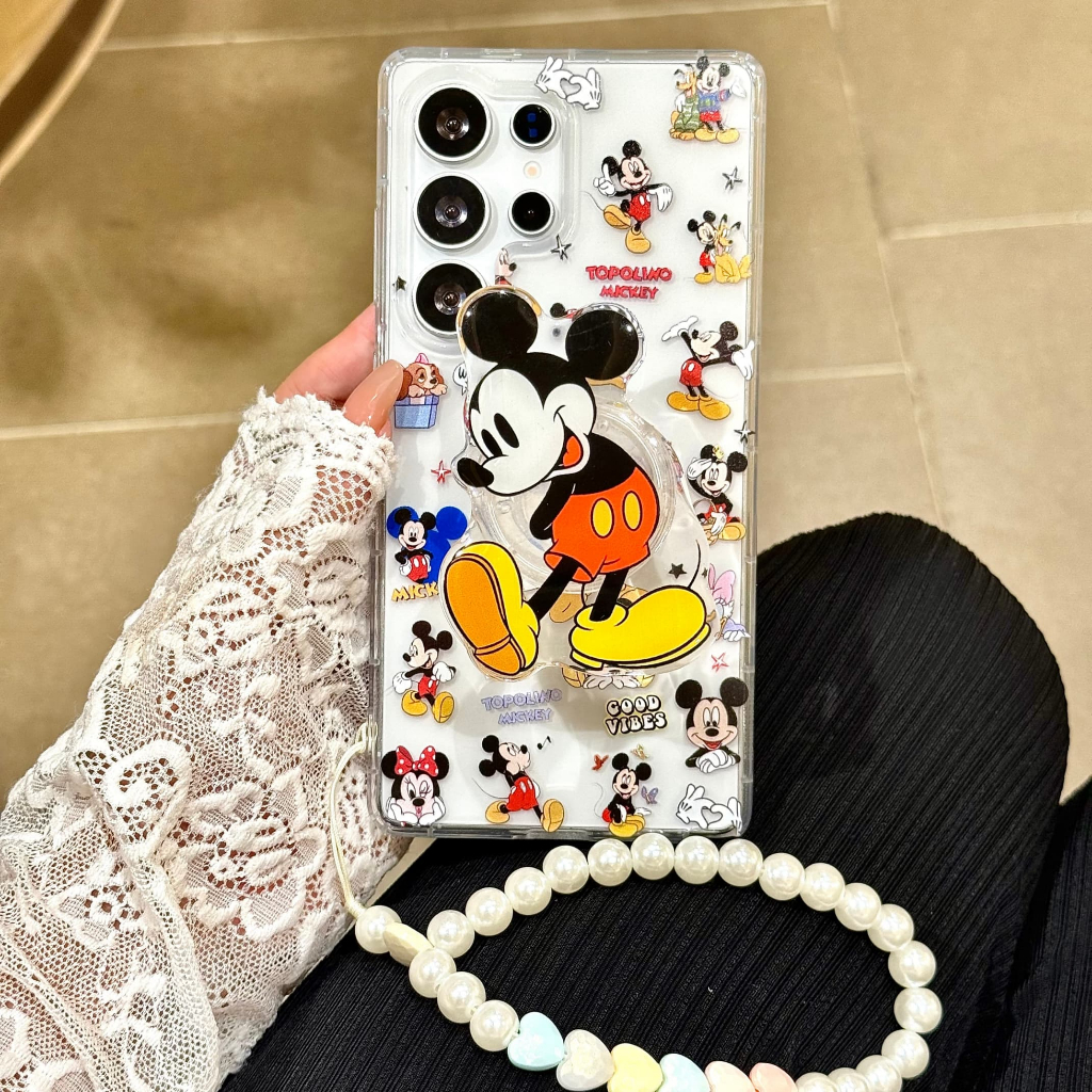 การ์ตูนน่ารัก Mickey วงเล็บ เชือกมือ เคส Samsung Galaxy S25 FE S25 Ultra S25 Plus S25 S24 FE S24 Ultra S24 Plus S24 S23FE S23 Ultra S22Ultra S21Ultra S21FE Note20Ultra A56 A36 A54 A55 A34 A53 A05S 5G Case เคสโทรศัพท์ใหม่ TPU ป้องกันการตก เคสมือถือซัมซุง