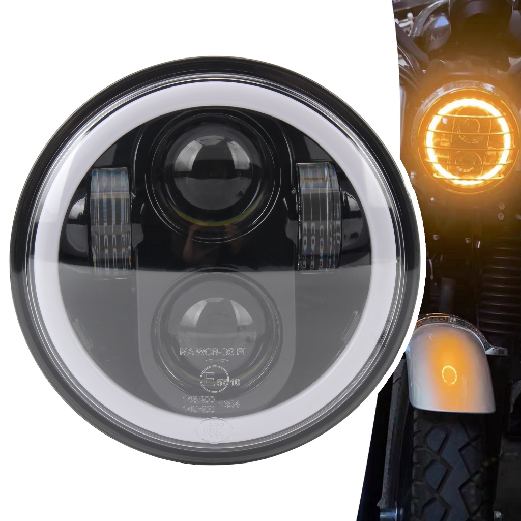 5.75 40W ไฟหน้ารถจักรยานยนต์ Angel Eyes App รีโมทควบคุมรอบ RGB 5.75 นิ้ว LED RGB ไฟหน้าสําหรับ H-arl